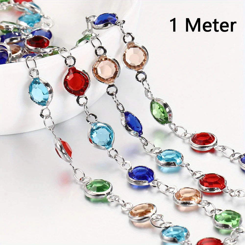 Crystal Bead Chain | 39.4-Inch Copper Chain (1 meter) | Colorful Necklace, Bracelet & DIY Jewelry Making Supplies