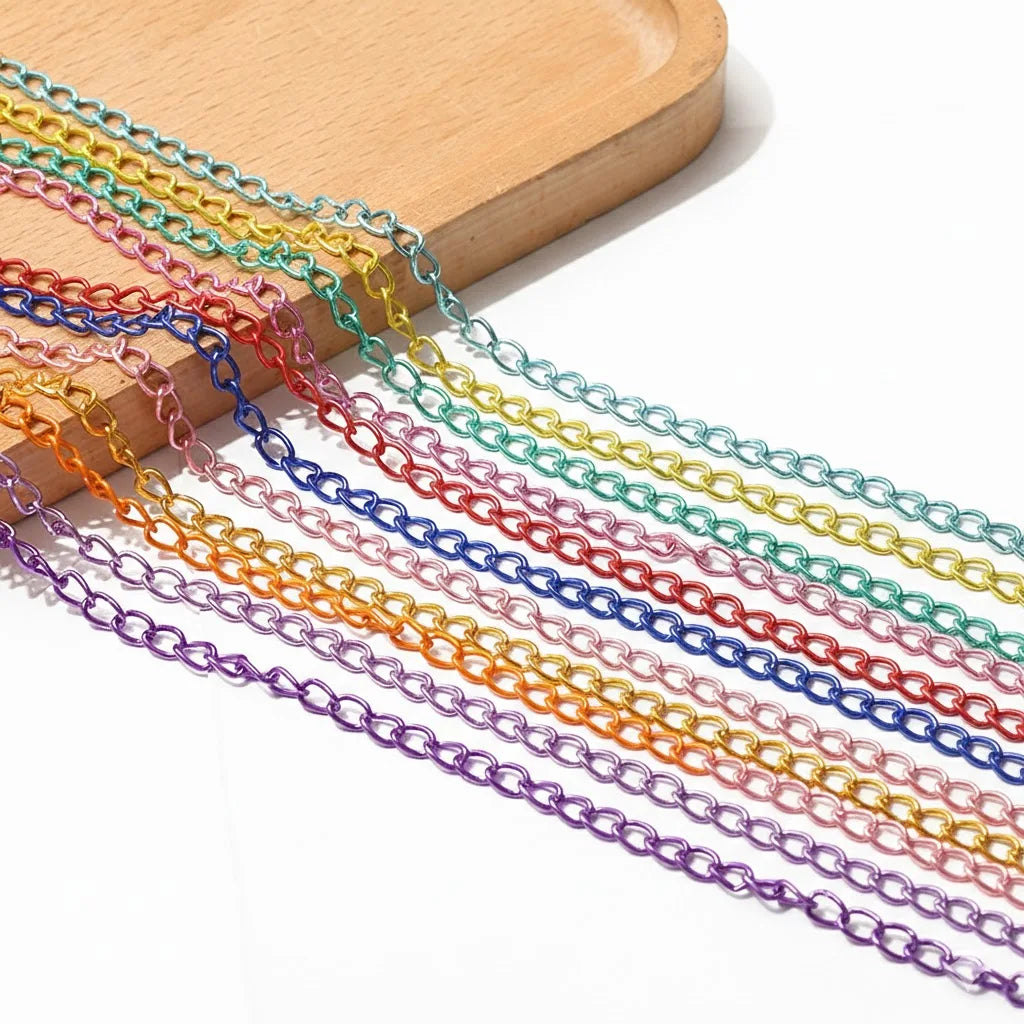 Colorful Metal Jewelry Chain | 2 Meter Link Chain for Necklaces & Bracelets | DIY Jewelry Making & Craft Supplies