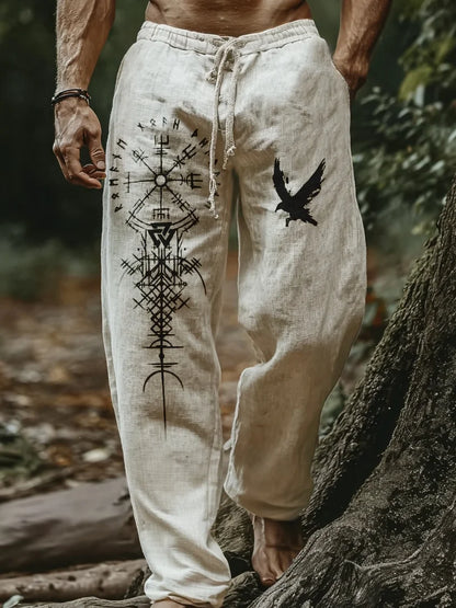 NEW Men's Viking Retro North European Eagle Totem 3D Printed Casual Pants Drawstring Straight Leg Pants Summer Beach Pants
