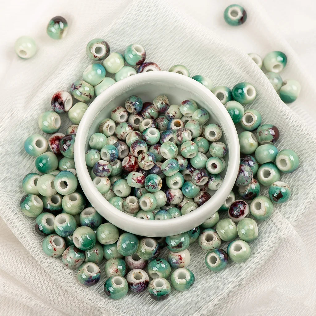 Multi-color Ceramic Beads 6mm | Speckled Porcelain Round Beads | 100pc Bracelet & Necklace Beads | DIY Jewelry Making Supplies