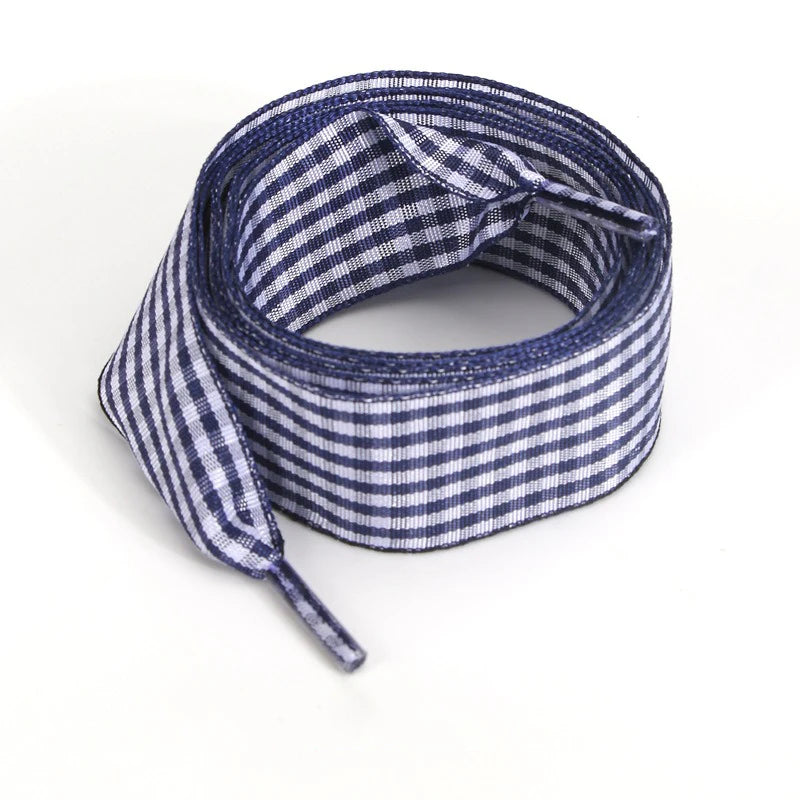 Luxury Pastel Gingham Ribbon Shoelaces | Cute Wide Flat Bow Laces for Sneakers | 1 Pair