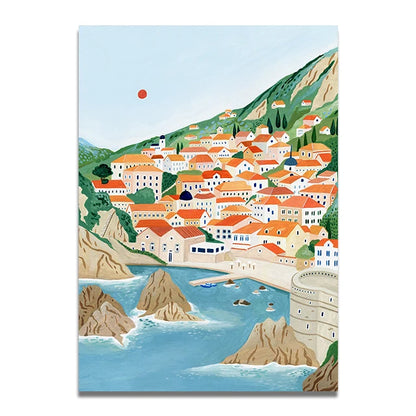 Santorini Lisbon Canvas Wall Art Print Poster Lake Como Central Park Decorative Painting Travel Mural Home Decor Gift Unframed