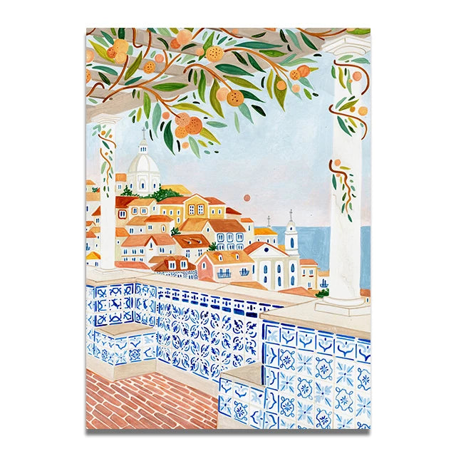 Santorini Lisbon Canvas Wall Art Print Poster Lake Como Central Park Decorative Painting Travel Mural Home Decor Gift Unframed