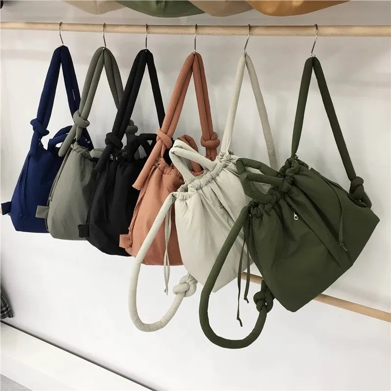 Vintage Puffer Tote Bag – Large Capacity Nylon Shoulder & Crossbody Handbag