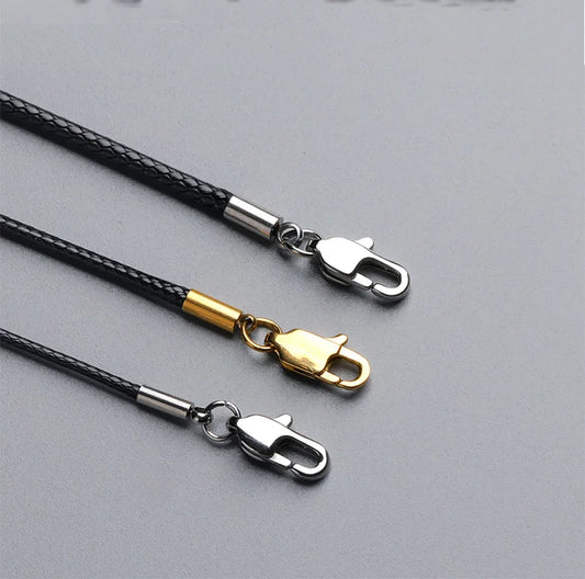 Waxed Leather Cord Necklace | Stainless Steel Clasp Pendant Chain | Adjustable 40–70cm for Men & Women