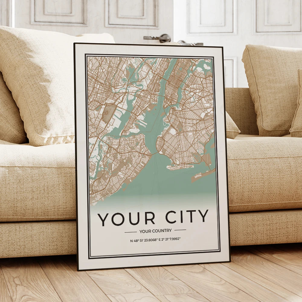 Custom Personalized City And County Map World Cover Gift Wall Art Printing Picture Living Room Bedroom Home Decoration