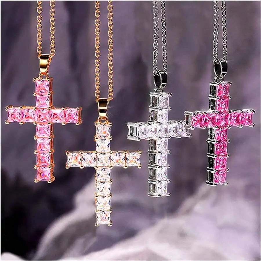 Jesus Cross Necklace | Gold Crystal Cross Pendant for Women | Christian Faith Jewelry Gift