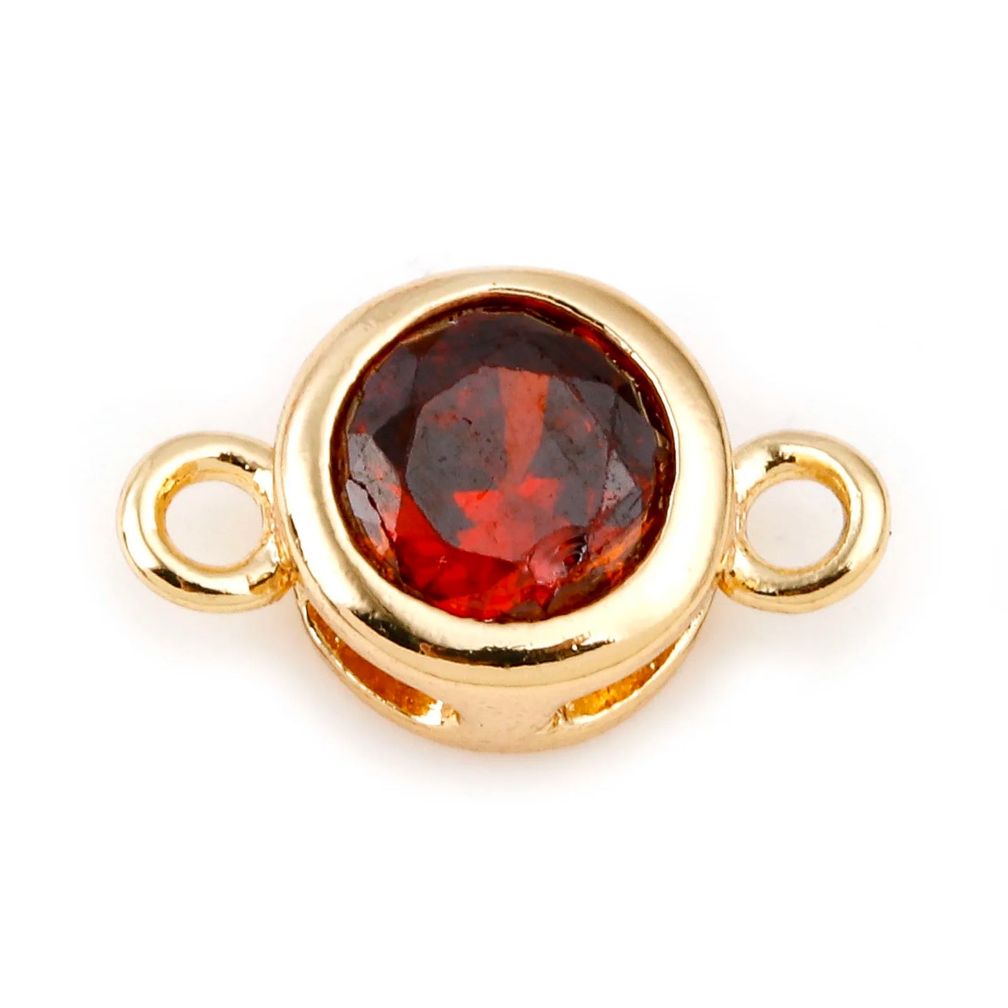 Gold Birthstone Connector Charms | Copper Round Cubic Zirconia Links | 2-Piece DIY Necklace, Bracelet & Earring Jewelry Findings