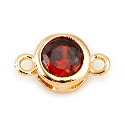 Gold Birthstone Connector Charms | Copper Round Cubic Zirconia Links | 2-Piece DIY Necklace, Bracelet & Earring Jewelry Findings