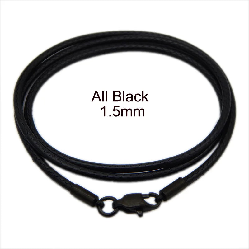 Waxed Leather Cord Necklace | Stainless Steel Clasp Pendant Chain | Adjustable 40–70cm for Men & Women