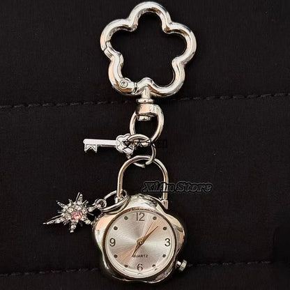 Heart Watch Bag Charm | Functional Clock Keychain | Purse & Backpack Charm with Heart, Key & Crystal Accents