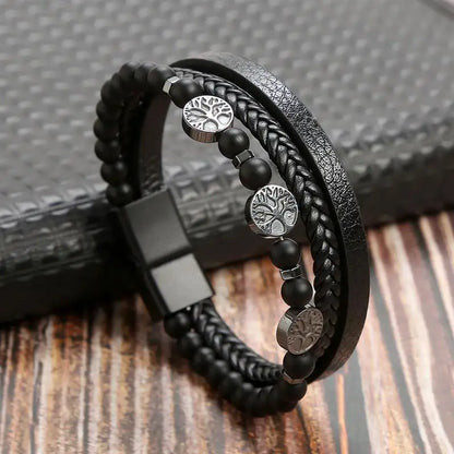 Men’s Multilayer Leather Bracelet | Handwoven Design with Magnetic Alloy Clasp