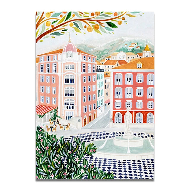 Santorini Lisbon Canvas Wall Art Print Poster Lake Como Central Park Decorative Painting Travel Mural Home Decor Gift Unframed