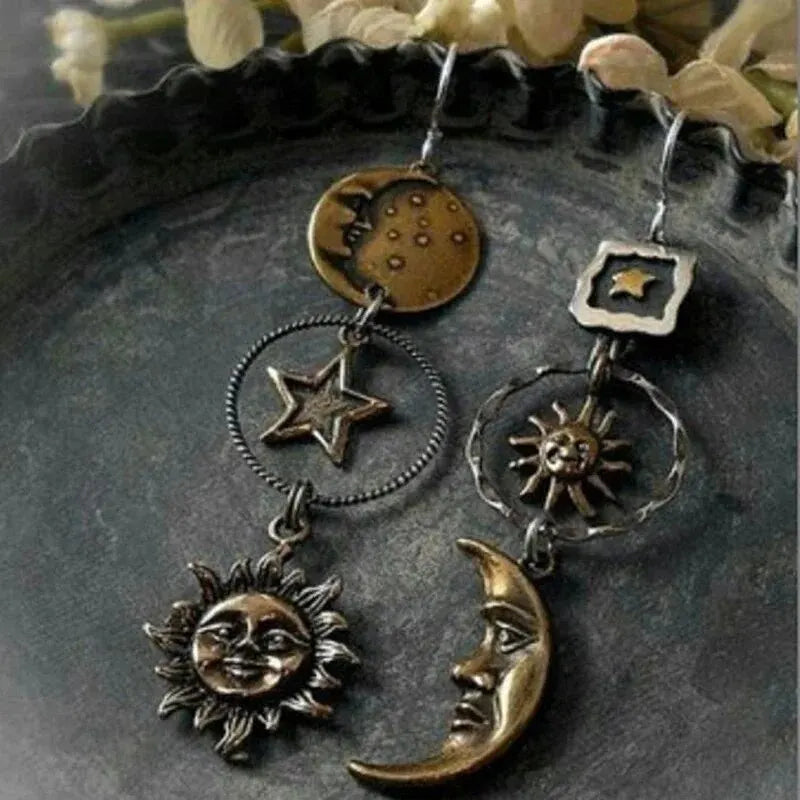 Sun & Moon Face Charms | Celestial Earring Pendants | Asymmetric Jewelry Making Components | Mythology Inspired DIY Supply