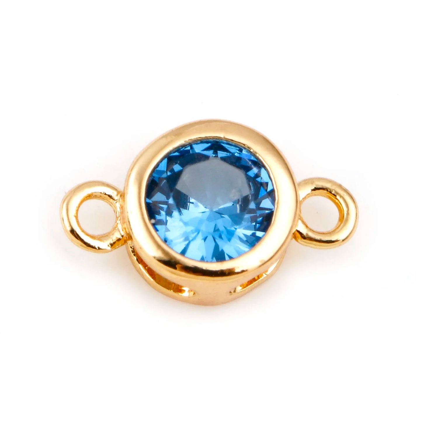 Gold Birthstone Connector Charms | Copper Round Cubic Zirconia Links | 2-Piece DIY Necklace, Bracelet & Earring Jewelry Findings