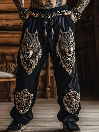 Men's Viking Retro Nordic Totem Two tone 3D Printed Casual Pants Drawstring Straight Leg Pants Summer Beach Pants
