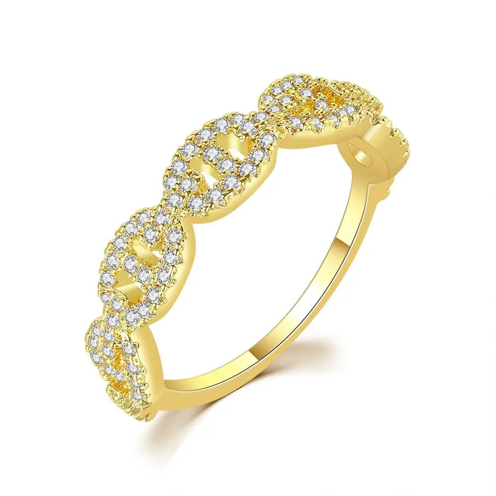Gold CZ Link Ring | Micro Pave Zircon Chain Ring | Stackable Statement Ring | Punk Minimalist Jewelry for Women | Trendy Gift