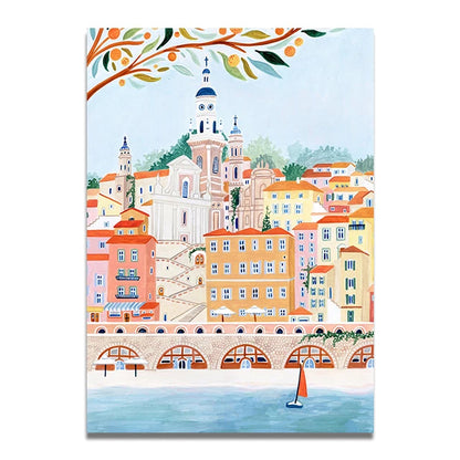 Santorini Lisbon Canvas Wall Art Print Poster Lake Como Central Park Decorative Painting Travel Mural Home Decor Gift Unframed