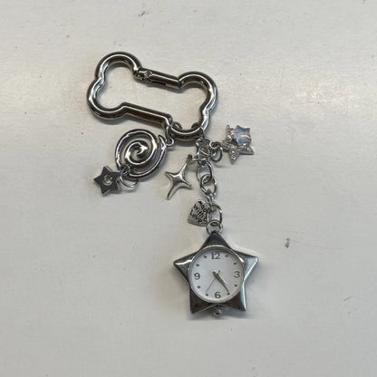 Heart Watch Bag Charm | Functional Clock Keychain | Purse & Backpack Charm with Heart, Key & Crystal Accents