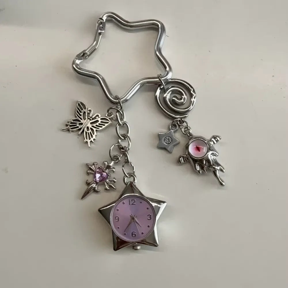 Heart Watch Bag Charm | Functional Clock Keychain | Purse & Backpack Charm with Heart, Key & Crystal Accents