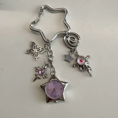 Heart Watch Bag Charm | Functional Clock Keychain | Purse & Backpack Charm with Heart, Key & Crystal Accents