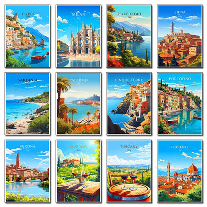 Italy City Travel Poster Paris Rome Milan Tuscany Venice Sardinia Canvas Painting Wall Art Picture for Living Room Home Decor