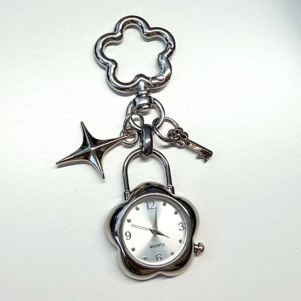 Heart Watch Bag Charm | Functional Clock Keychain | Purse & Backpack Charm with Heart, Key & Crystal Accents