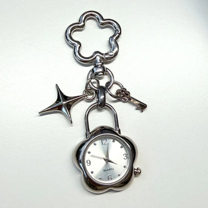 Heart Watch Bag Charm | Functional Clock Keychain | Purse & Backpack Charm with Heart, Key & Crystal Accents