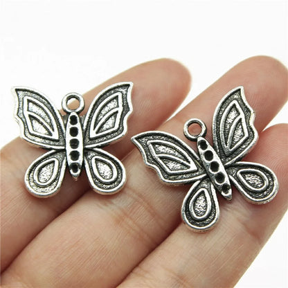 10 Antique Silver Butterfly Charms | Butterfly Pendants for DIY Jewelry Making | Bracelet, Necklace & Earring Supplies