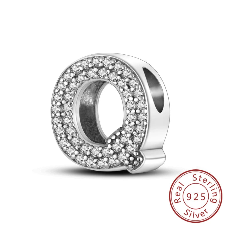 925 Sterling Silver A–Z Alphabet Charms | Initial Letter Beads for Charm Bracelets | DIY Jewelry Gift for Women