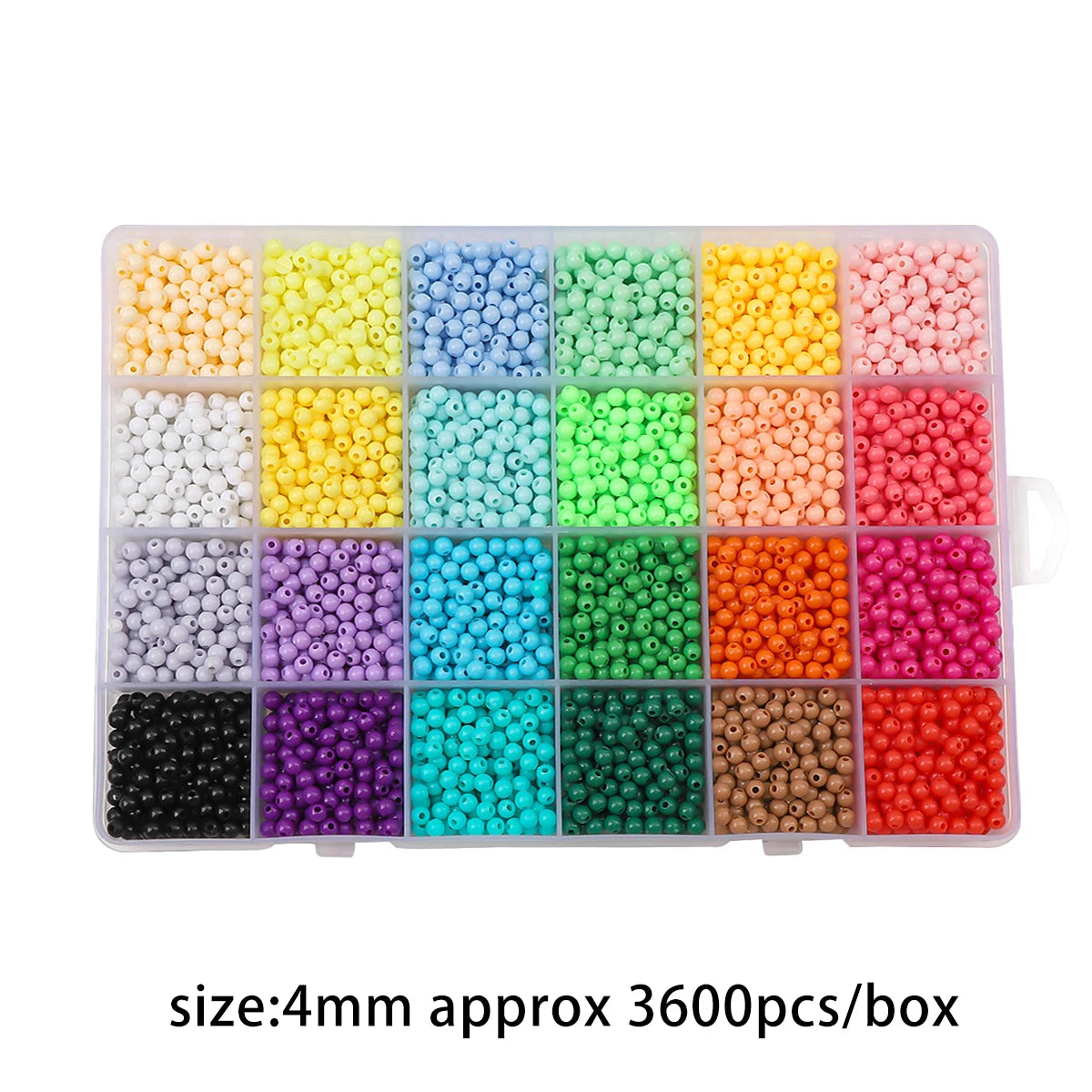 4mm Acrylic Round Beads | 3600pc 24-Color Bead Kit with Storage Box | Loose Beads for Bracelets & DIY Jewelry Making
