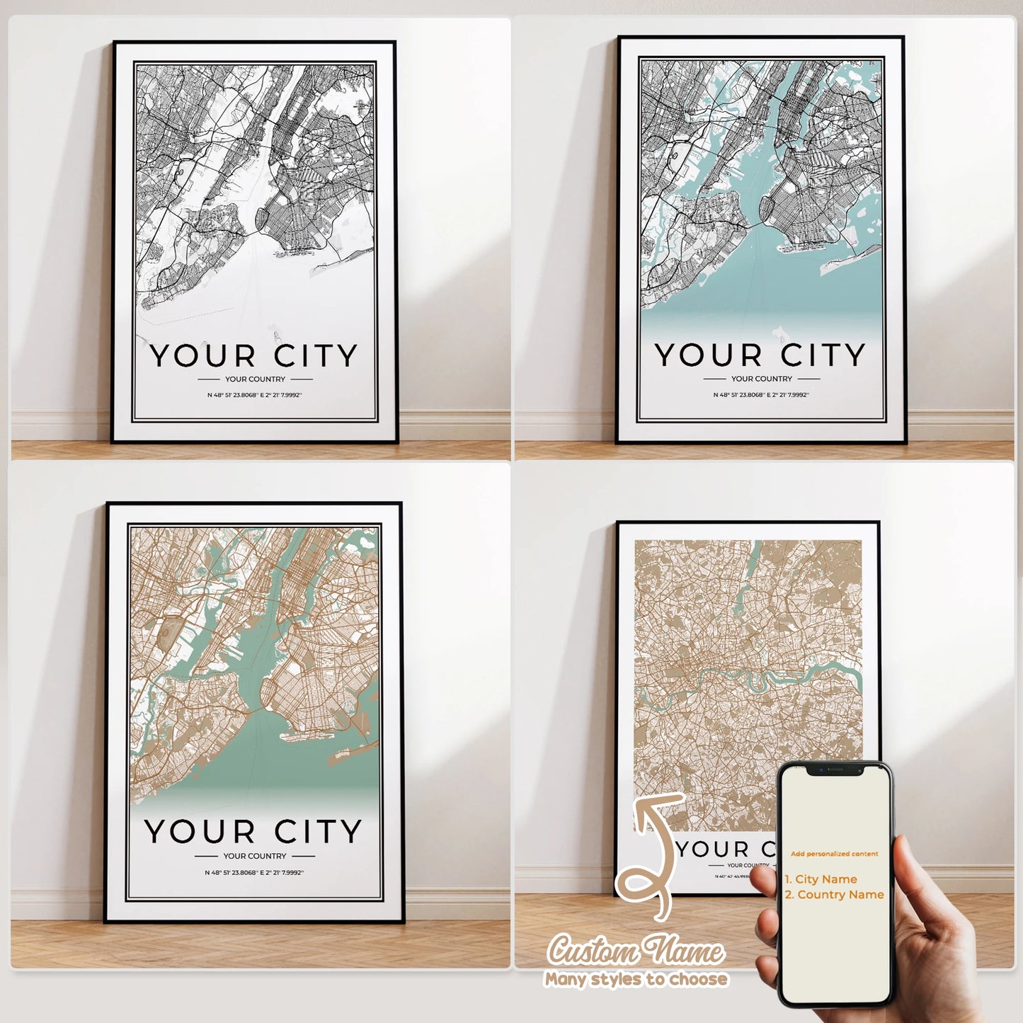 Custom Personalized City And County Map World Cover Gift Wall Art Printing Picture Living Room Bedroom Home Decoration