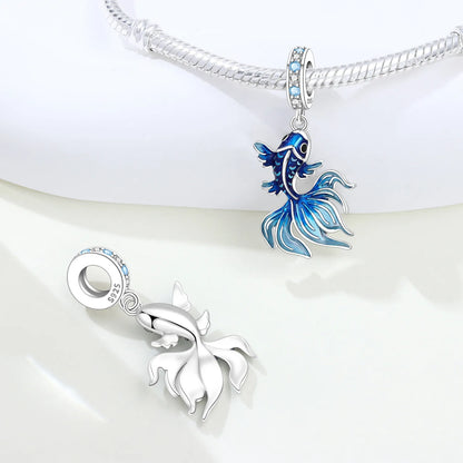 Ocean Charms | Betta Fish Charm | 925 Sterling Silver Ocean Pendant | Blue Pearl Bracelet & Necklace Jewelry