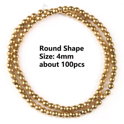 Gold Plated Hematite Beads | 4mm Heart, Cube, Rondelle & Irregular Spacer Beads | 15-Inch Jewelry-Making Strand