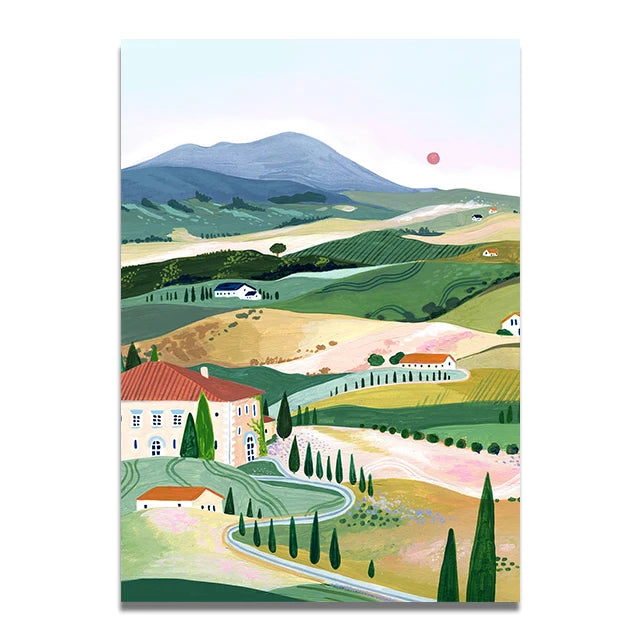 Santorini Lisbon Canvas Wall Art Print Poster Lake Como Central Park Decorative Painting Travel Mural Home Decor Gift Unframed