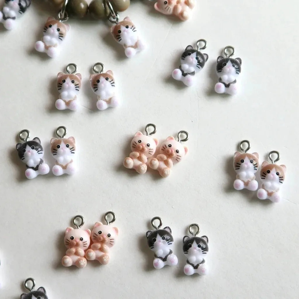 20 Mini Resin Cat Charms | Cute Kitten Pendants for DIY Jewelry Making | Kawaii Craft Supplies for Bracelets, Earrings & Keychains