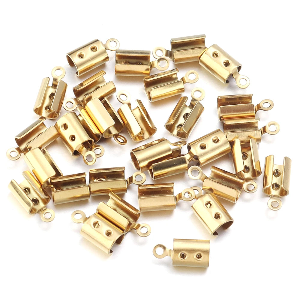 Stainless Steel Cord End Caps for Jewelry Making | Fold-Over Crimp Connectors for Leather Cord & Bracelets | Bead Caps for Jewelry