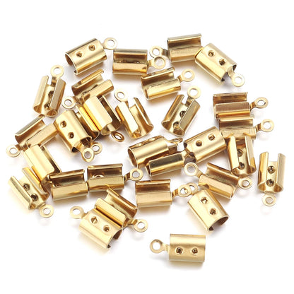 Stainless Steel Cord End Caps for Jewelry Making | Fold-Over Crimp Connectors for Leather Cord & Bracelets | Bead Caps for Jewelry