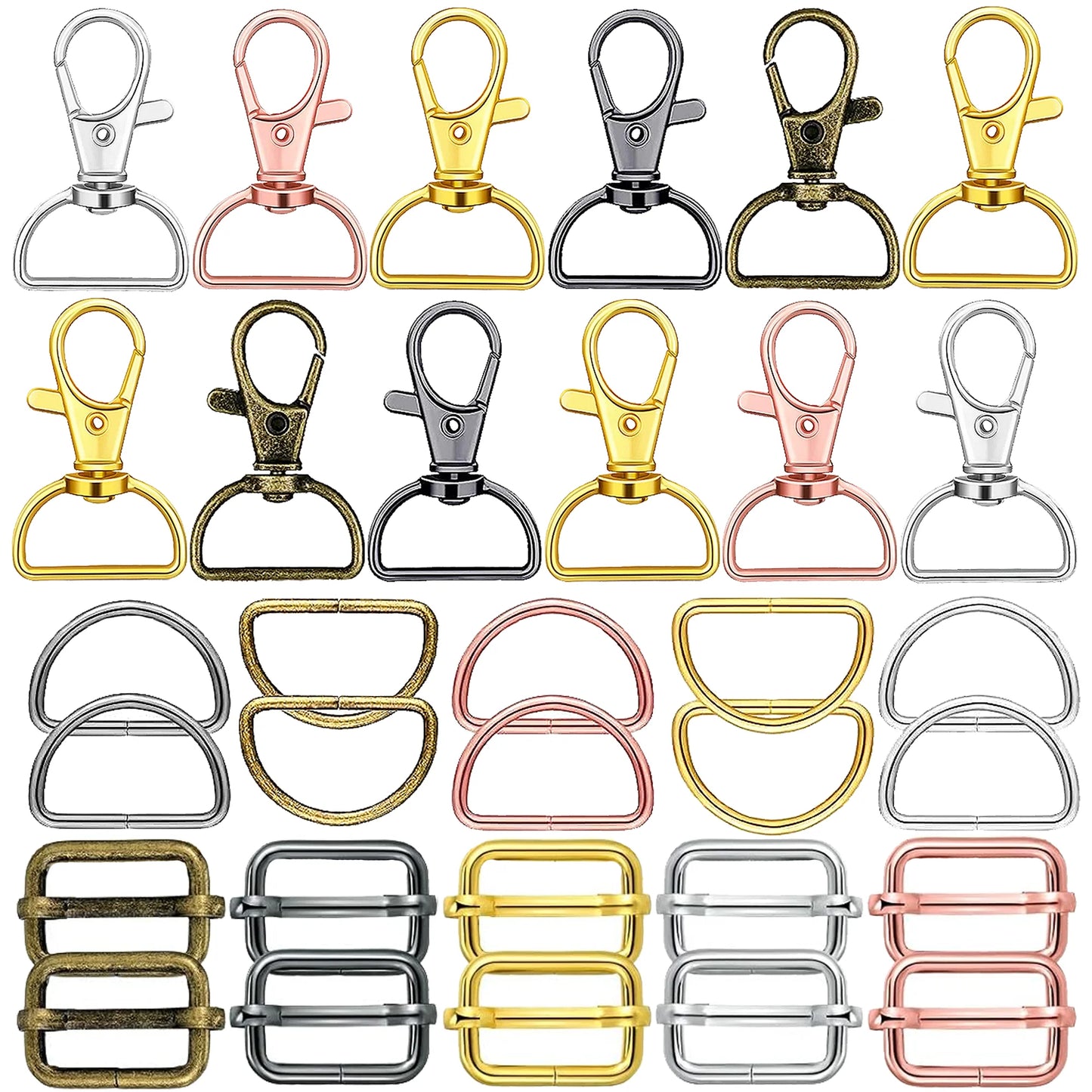 Swivel Clasp & D Ring Set | 15pc Lobster Claw Snap Hooks, D Rings & Slider Clasps | Keychain, Lanyard & DIY Craft Hardware