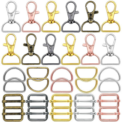 Swivel Clasp & D Ring Set | 15pc Lobster Claw Snap Hooks, D Rings & Slider Clasps | Keychain, Lanyard & DIY Craft Hardware