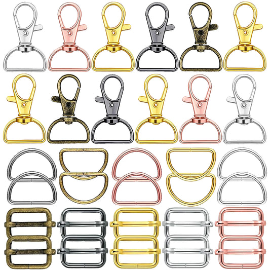 Swivel Clasp & D Ring Set | 15pc Lobster Claw Snap Hooks, D Rings & Slider Clasps | Keychain, Lanyard & DIY Craft Hardware