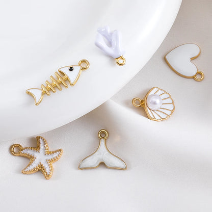 Ocean Charms | 10 White Enamel Sea Life Pendants | Shell, Coral, Fish & Heart DIY Jewelry Supplies