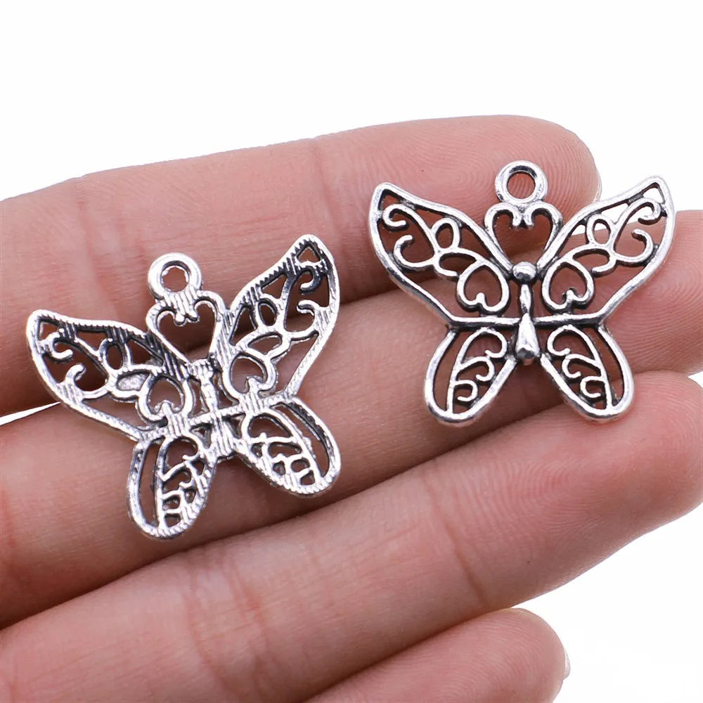 10 Antique Silver Butterfly Charms | Butterfly Pendants for DIY Jewelry Making | Bracelet, Necklace & Earring Supplies