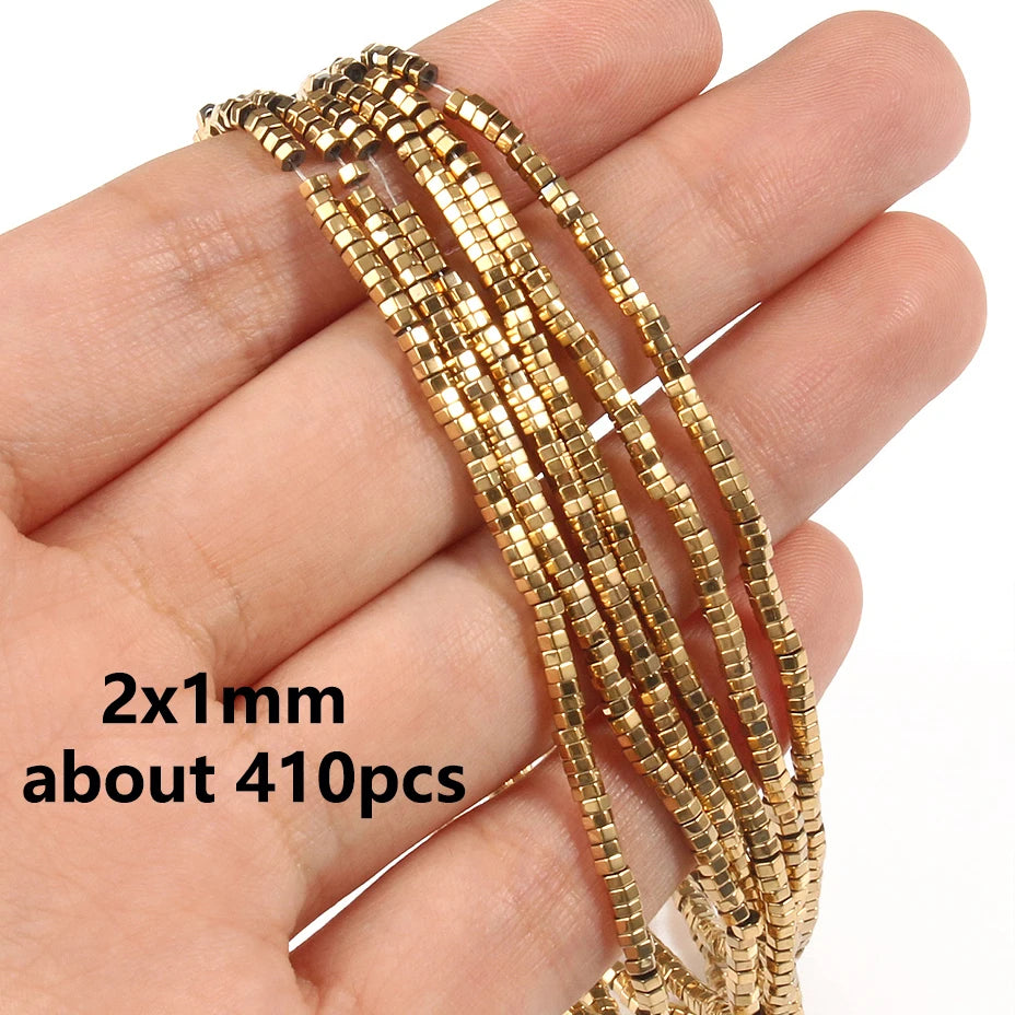 Gold Plated Hematite Beads | 4mm Heart, Cube, Rondelle & Irregular Spacer Beads | 15-Inch Jewelry-Making Strand