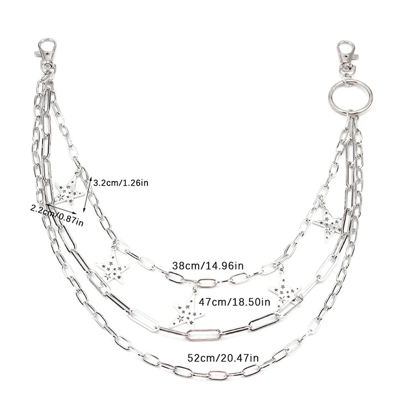 Silver chain necklace with measurements on a white background