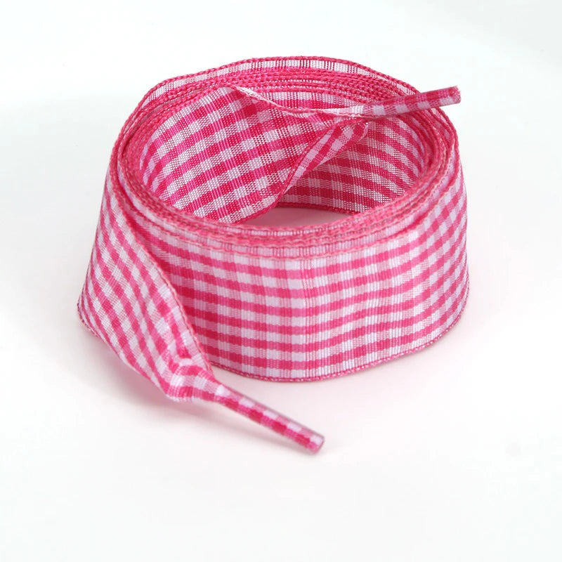 Luxury Pastel Gingham Ribbon Shoelaces | Cute Wide Flat Bow Laces for Sneakers | 1 Pair