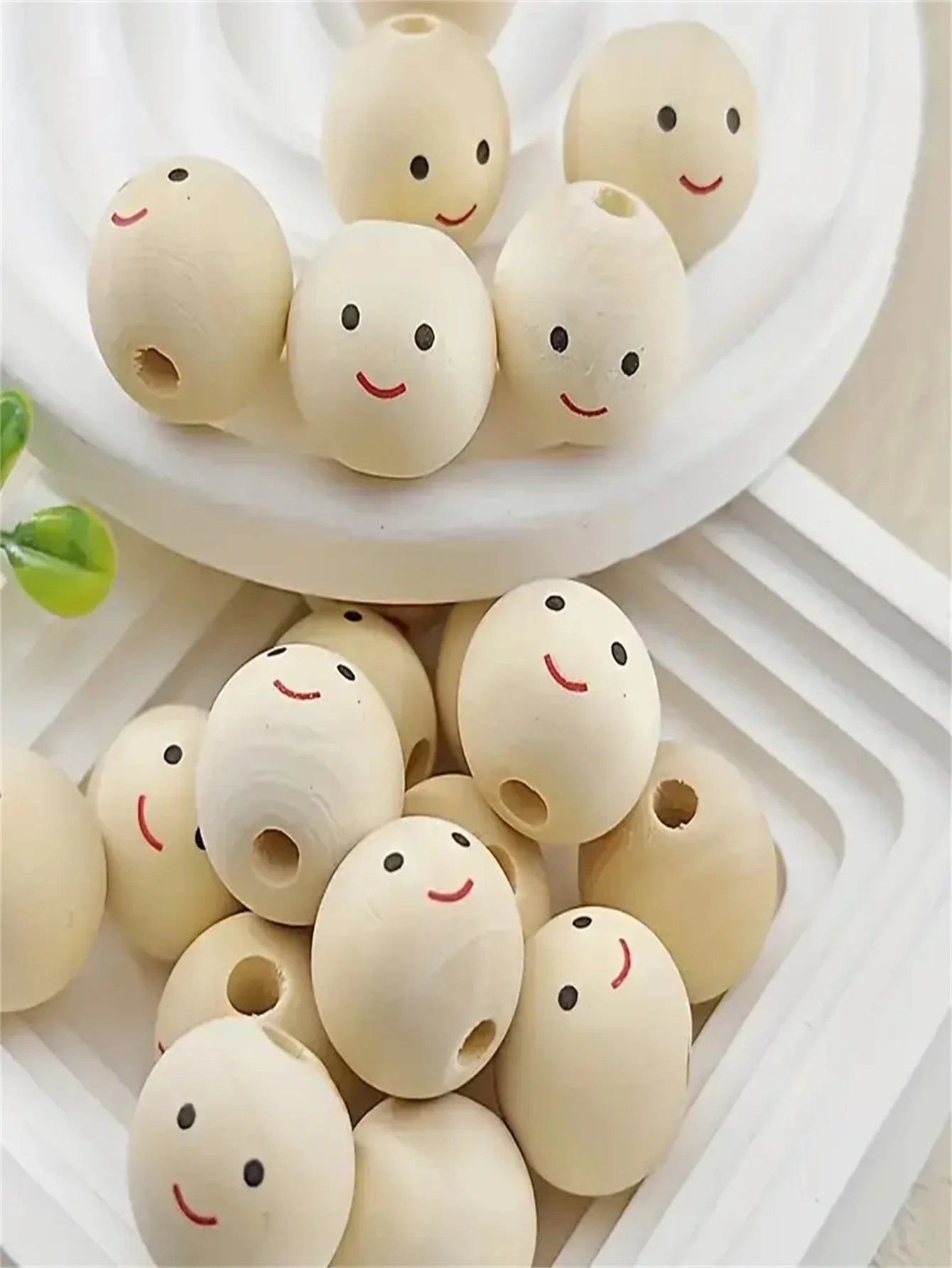 Smiley Face Wooden Beads | 20-Piece Round Expression Beads | DIY Jewelry Making, Bracelets, Necklaces & Craft Supplies