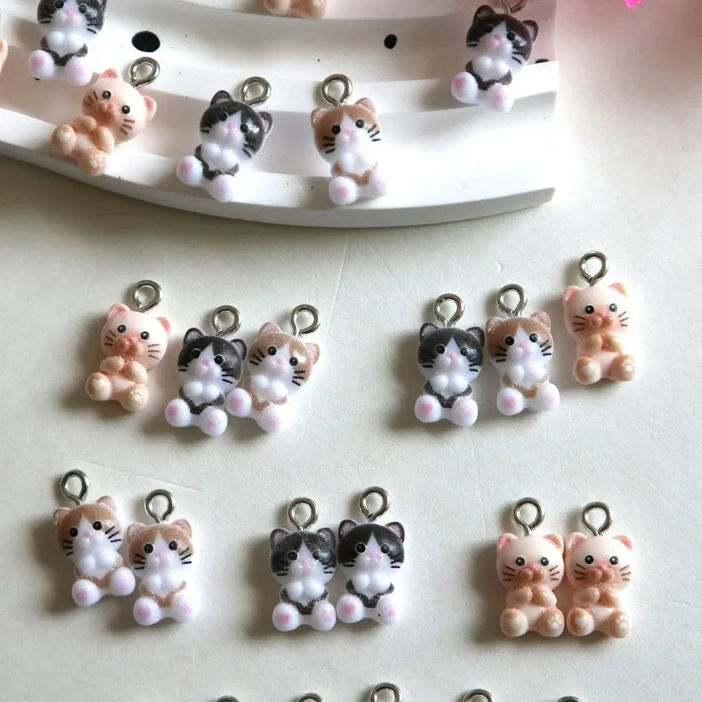 20 Mini Resin Cat Charms | Cute Kitten Pendants for DIY Jewelry Making | Kawaii Craft Supplies for Bracelets, Earrings & Keychains