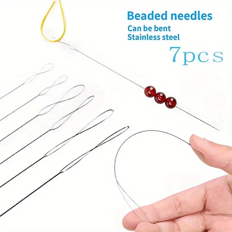 Beading Needles 7-Piece Set | Stainless Steel Fine Bead Needles | Flexible Jewelry Making Tools for DIY Beading & Crafts