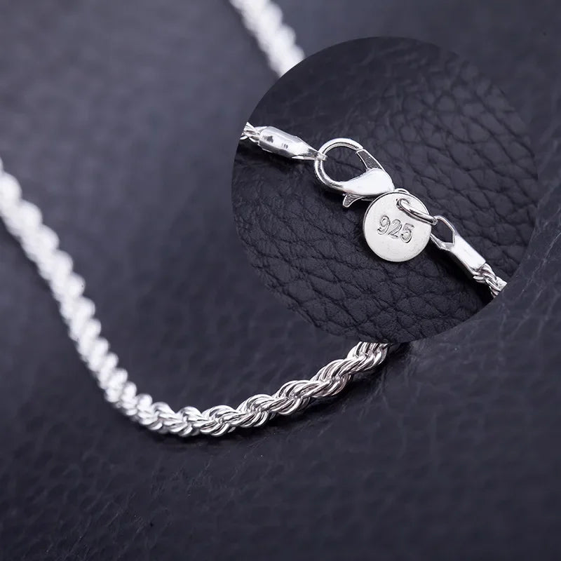 925 Sterling Silver Rope Chain Necklace | 4mm Classic Chain for Women & Men | Everyday Jewelry Gift